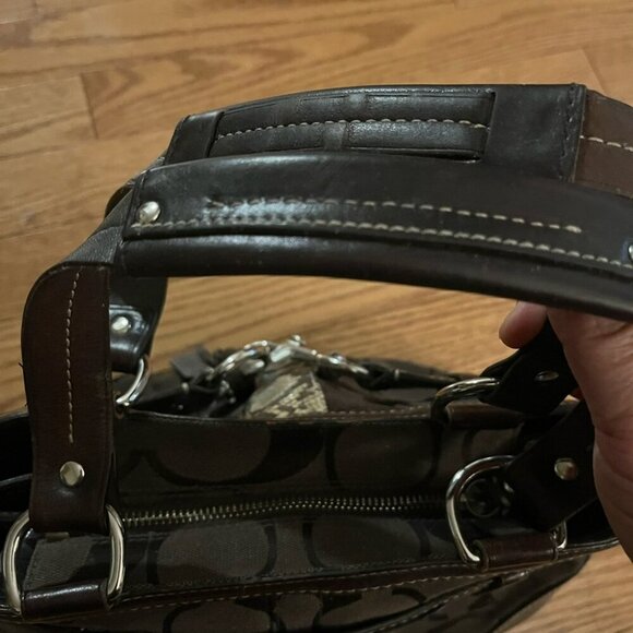 Coach Black/Brown Canvas and Leather Hampton Satchel Handbag - Picture 8 of 12